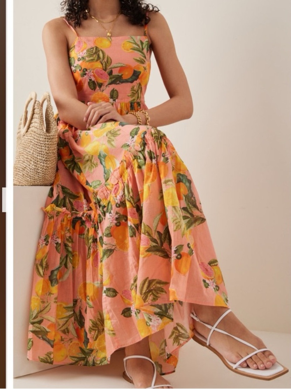 Cara Cara Harbour Island Dahlia Cotton Voile Tiered Oranges Midi Dress Size S